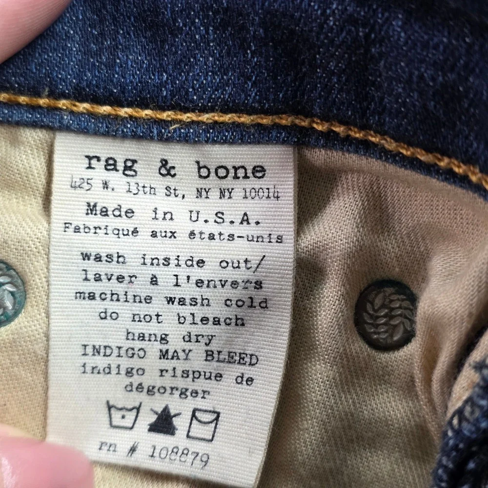 Rag & Bone Skinny Jeans Kensington Dark Wash Denim USA Made Size‎ 27 Blue Womens